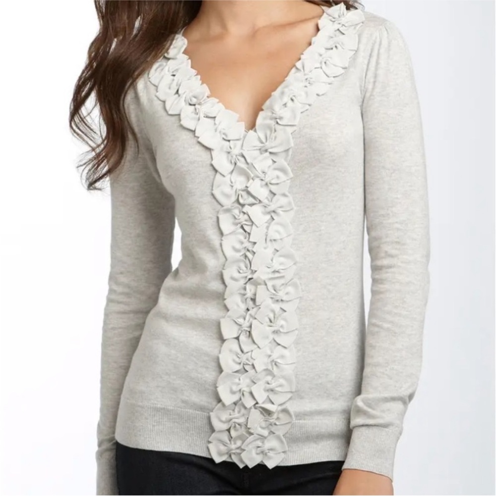 Ted Baker Albiero Gray Bow Trim Cardigan Long Sleeves Women’s‎ Sz 8 US / 3 Ted